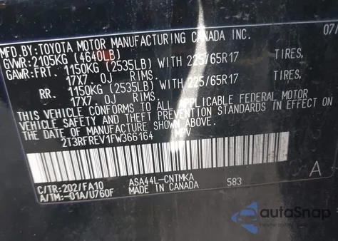 2015 Toyota Rav4 Xle from USA, damaged, VIN 2T3RFREV1FW366164